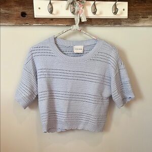Pink Rose Blue Boxy Crop T-Shirt